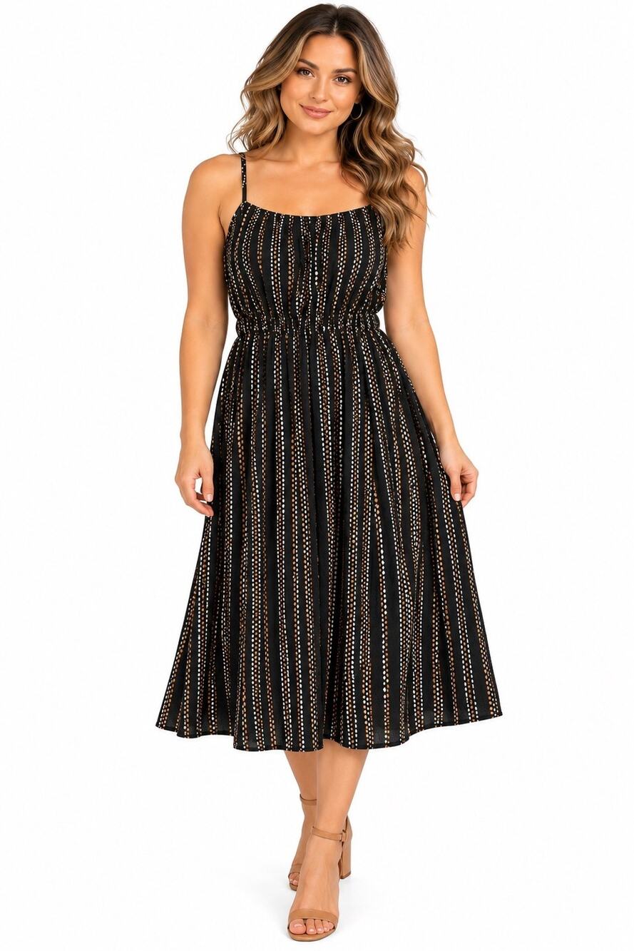 Madewell Black/Beige Polka Dot Fit & Flare Scoop Neck Dress 0 N5768